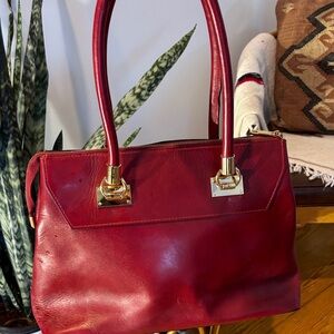 Vera Pelle Red Leather Bag with Gold Accents. Made in Italy